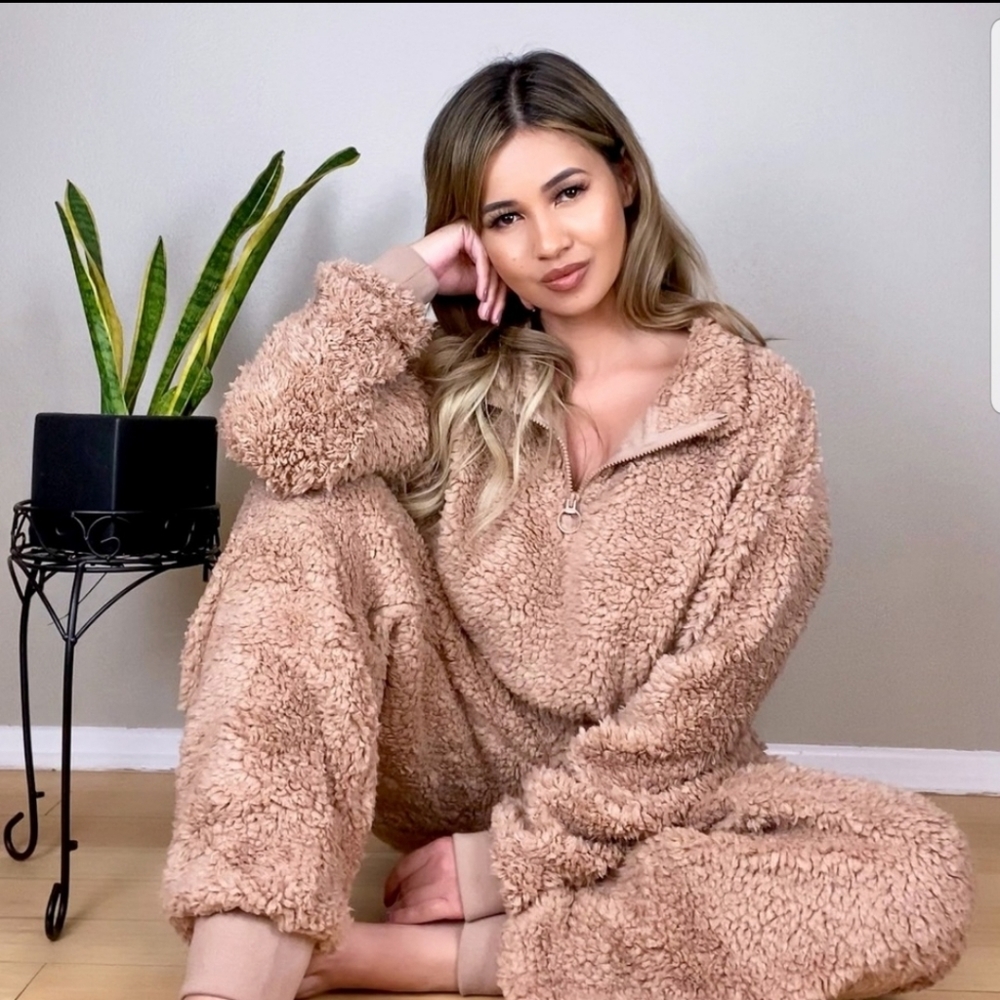 Teddy Bear sherpa 2pc lounge set Soft Camel L/XL